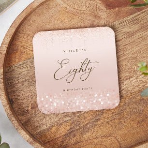 Dessous-de-verre Carré En Papier Fête d'anniversaire de 80 ans Rose Gold Glitter