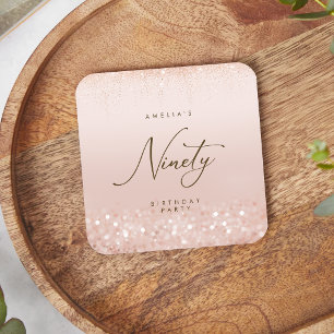 Dessous-de-verre Carré En Papier Fête d'anniversaire de 90 ans en rose gold paillet