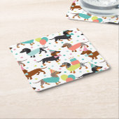 Dessous-de-verre Carré En Papier Fête d'anniversaire de Dachshund (Incliné)