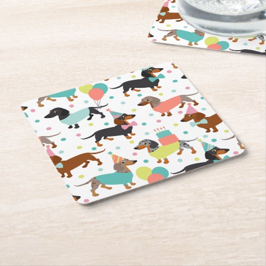 Dessous-de-verre Carré En Papier Fête d'anniversaire de Dachshund (Incliné)