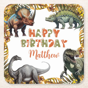 Dessous-de-verre Carré En Papier Fête d'anniversaire de dinosaure