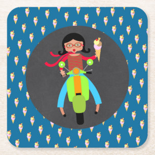 Dessous-de-verre Carré En Papier Fête d'anniversaire de fille avec scooter italien