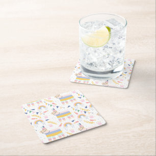 Dessous-de-verre Carré En Papier Fête d'anniversaire de la llama arc-en-ciel du gar