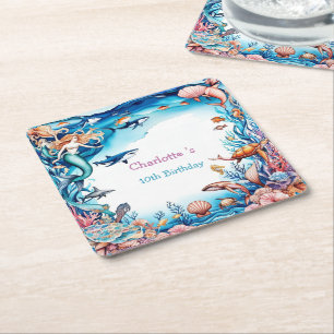 Dessous-de-verre Carré En Papier fête d'anniversaire de la mer arc-en-ciel