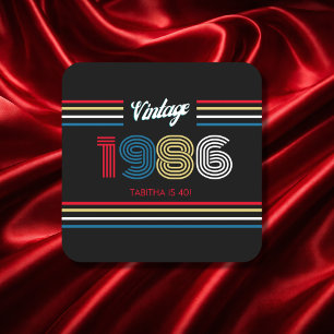 Dessous-de-verre Carré En Papier Fête d'anniversaire des 40 ans Vintage 1986 Retro 