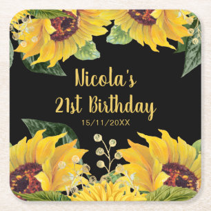 Dessous-de-verre Carré En Papier Fête d'anniversaire élégante avec tournesols et fe
