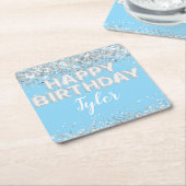 Dessous-de-verre Carré En Papier Fête d'anniversaire en argent bleu clair (Incliné)