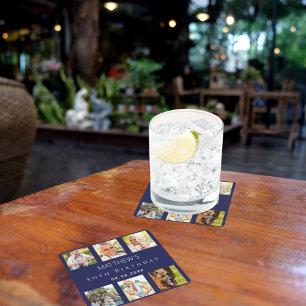 Dessous-de-verre Carré En Papier Fête d'anniversaire en photo bleu marine