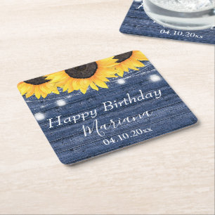Dessous-de-verre Carré En Papier Fête d'anniversaire Floral Rustique Tournesols Ble
