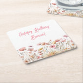 Dessous-de-verre Carré En Papier Fête d'anniversaire rose simple (Incliné)