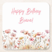 Dessous-de-verre Carré En Papier Fête d'anniversaire rose simple (Devant)