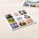 Dessous-de-verre Carré En Papier fête de 40e anniversaire photo collage mec<br><div class="desc">Un dessous de verre pour une fête de 40ème anniversaire pour un type,  célébrant sa vie avec un collage de 8 de vos propres photos. Modèles pour l'âge de 40 ans et une date. Date de naissance ou date de la fête. Lettres de couleur noire. Fond blanc.</div>