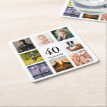 Dessous-de-verre Carré En Papier fête de 40e anniversaire photo collage mec<br><div class="desc">Un dessous de verre pour une fête de 40ème anniversaire pour un type,  célébrant sa vie avec un collage de 8 de vos propres photos. Modèles pour l'âge de 40 ans et une date. Date de naissance ou date de la fête. Lettres de couleur noire. Fond blanc.</div>