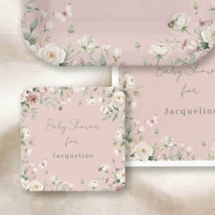 Dessous-de-verre Carré En Papier Fête de Bébé Fille à Abeille Rose Pâle Pastel