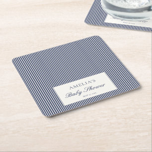 Dessous-de-verre Carré En Papier Fête de bébé préppy rayure à carreaux bleu marine