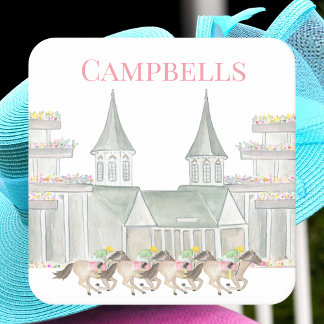 Dessous-de-verre Carré En Papier Fête de derby aquarelle personnalisée Course de ch