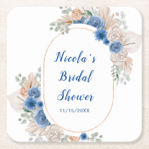 Dessous-de-verre Carré En Papier Fête de douche de mariée Blue Boho Herbe de Pampas