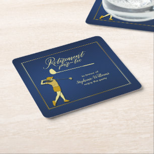 Dessous-de-verre Carré En Papier Fête de golf de retraite Classique Bleu Femme Doré