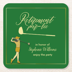 Dessous-de-verre Carré En Papier Fête de golf de retraite féminine Classique Vert D
