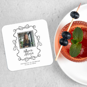 Dessous-de-verre Carré En Papier Fête de graduation photo noir à la frontière vague