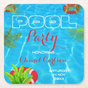 Dessous-de-verre Carré En Papier Fête de la piscine tropicale Anniversaire d'été