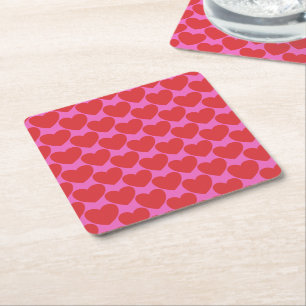 Dessous-de-verre Carré En Papier Fête de la Saint-Valentin motif de cœur rose et ro