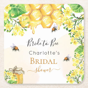 Dessous-de-verre Carré En Papier Fête de mariage abeilles bourdon miel jaune floral