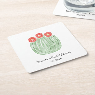 Dessous-de-verre Carré En Papier Fête de mariage avec Cactus à Fleur Rouge