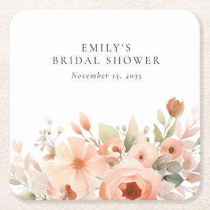 Dessous-de-verre Carré En Papier Fête de mariage bohème florale pêche