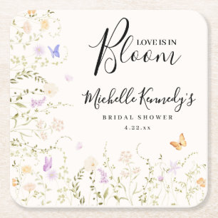 Dessous-de-verre Carré En Papier Fête de mariage Floral Aquarelle L'Amour Est En Fl