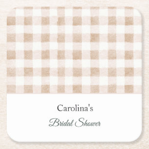 Dessous-de-verre Carré En Papier Fête de mariage Tan Blush Crème Carreaux Rayures