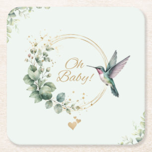 Dessous-de-verre Carré En Papier **Fête de naissance à l'aquarelle Eucalyptus Colib