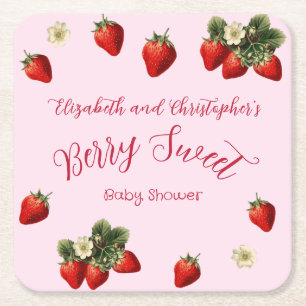 Dessous-de-verre Carré En Papier Fête de Naissance Bébé Fille Fraise Rouge Rose Suc