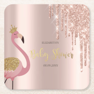 Dessous-de-verre Carré En Papier Fête de Naissance Bébé Flamant Rose Glitter Rose G