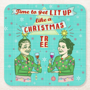 Dessous-de-verre Carré En Papier Fête de Noël amusante Retro Adulte Vacances Boir
