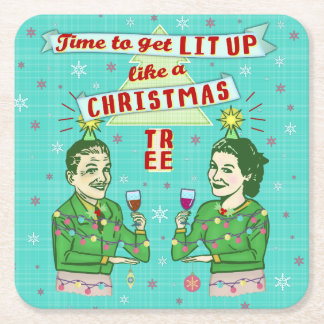 Dessous-de-verre Carré En Papier Fête de Noël amusante Retro Adulte Vacances Boire