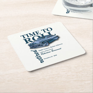 Dessous-de-verre Carré En Papier Fête de retraite Blue Classic Car Time to Roll