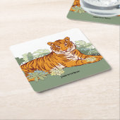 Dessous-de-verre Carré En Papier Fête des garçons de tigres, jungle animale (Incliné)