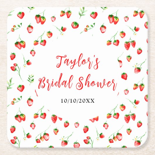 Dessous-de-verre Carré En Papier Fête des mariées de fraises et marguerites (Devant)