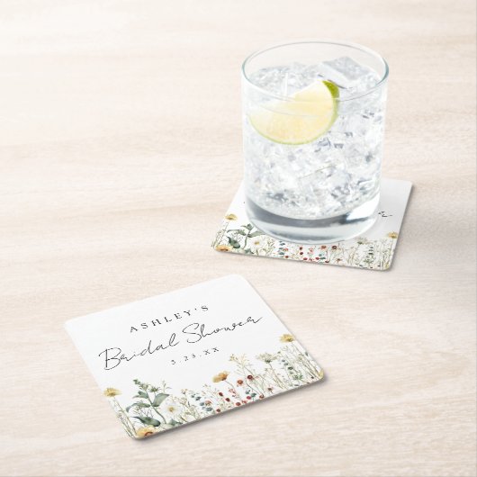 Dessous-de-verre Carré En Papier Fête des mariées Fleur sauvage d'été (En situation)