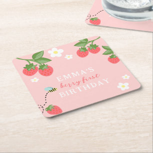 Dessous-de-verre Carré En Papier Fête des premiers fruits roses de la fille Strawbe