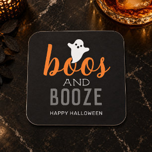 Dessous-de-verre Carré En Papier Fête d'Halloween en noir et orange Huées et Boisso