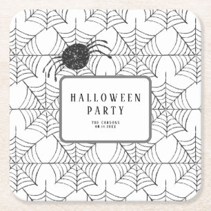 Dessous-de-verre Carré En Papier Fête d'Halloween moderne Black White Spider Web