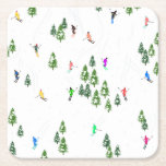 Dessous-de-verre Carré En Papier Fête d'Illustration de ski alpin Freeride<br><div class="desc">skieur d'hiver cool design motif avec skieurs skieurs sur les pistes de la station de ski alpin parmi des sapins enneigés dans les alpes. Les skieurs freeride portent des combinaisons de ski rétro vintages et colorées, descendent en ski avec des skis sur un arrière - plan de paysage de montagne...</div>