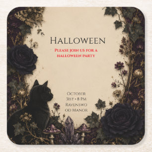 Dessous-de-verre Carré En Papier Fête Halloween gothique Roses, Lierre sombre, Papi