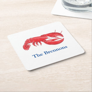 Dessous-de-verre Carré En Papier Fête personnalisée au homard rouge