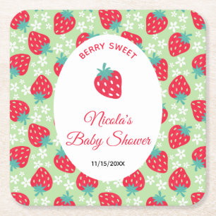 Dessous-de-verre Carré En Papier Fête Prénatale Bébé Fraise Verte Sucrée comme un F