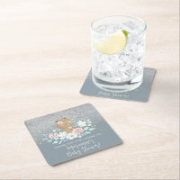 Fête Prénatale de Nounours Fleurs Paillettes Bleu 