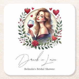 Dessous-de-verre Carré En Papier Fête Prénuptiale Élégante : Vin et Amour