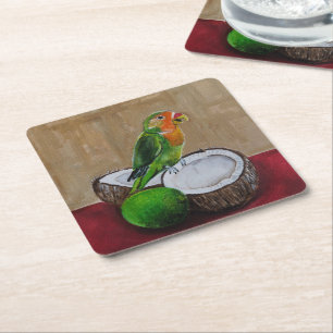 Dessous-de-verre Carré En Papier Fête tropicale de l'inséparable - Peinture d'Alfre